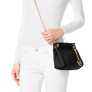 Michael Kors Black Leather Shoulder Bag with Gold Chain Details